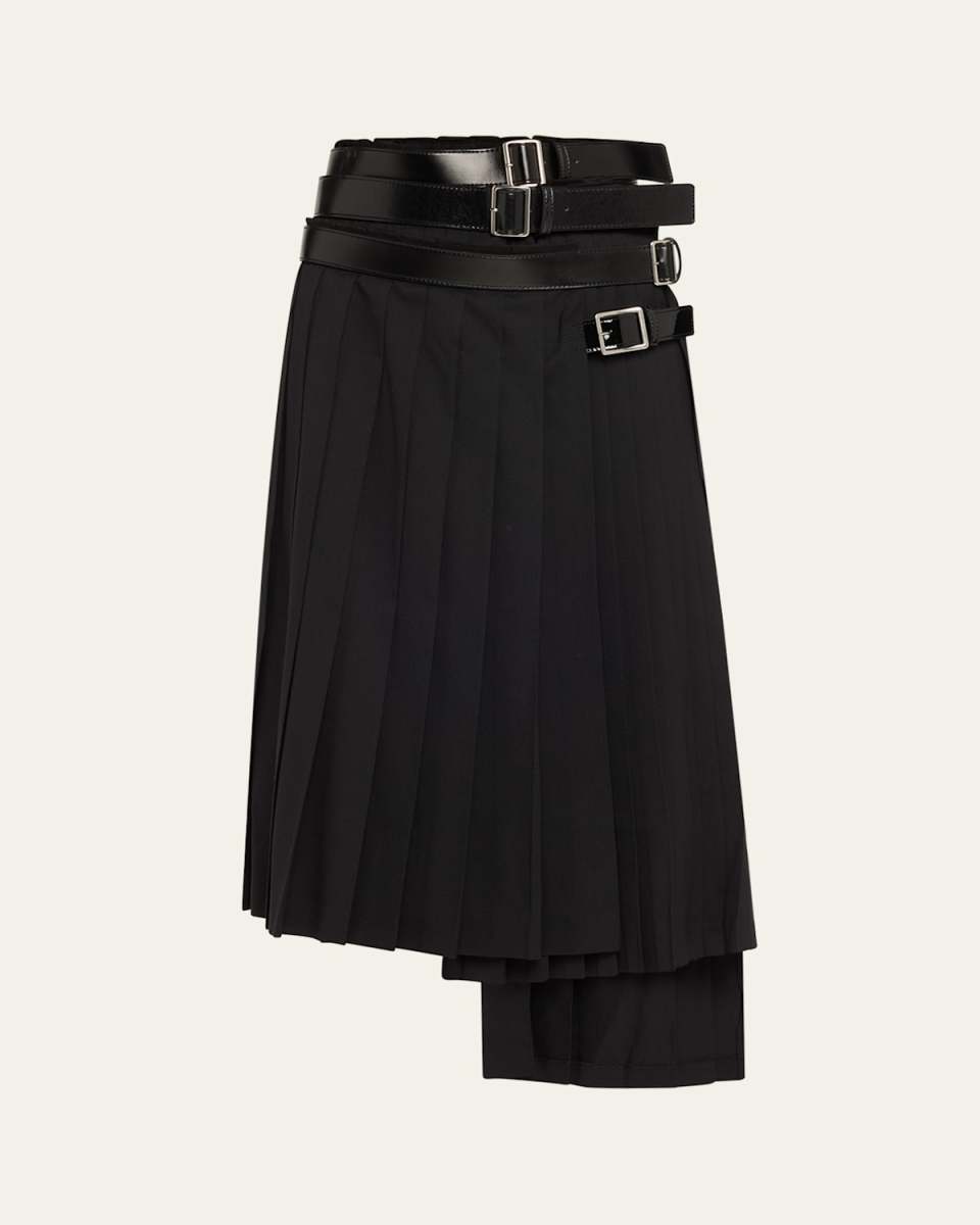 Multi-Buckle Pleated Midi Skirt